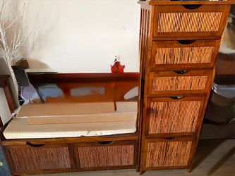 Chest - wooden 5 drawers and wooden bench with storage