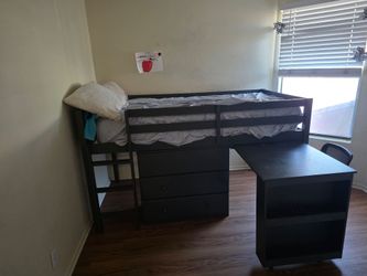 Bunk bed twin with desk shelves and drawers