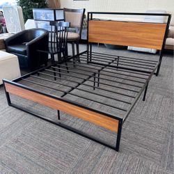 Full Size Platform Bed with Sockets and USB Ports, Modern Metal Platform Bed Frame, New 