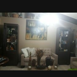Set of 2 Shelving Units Painted Brown