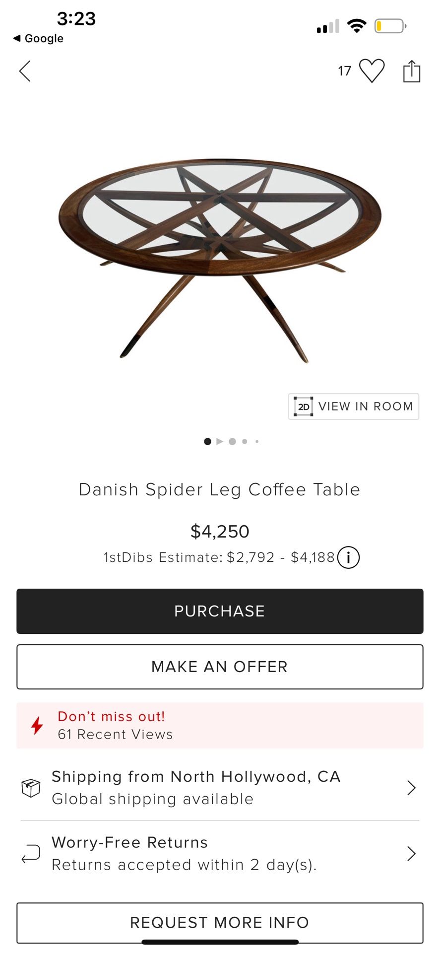 Danish Spider Leg Coffee Table