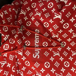 LV Supreme Red Hoodie With Louis Vuitton Belt
