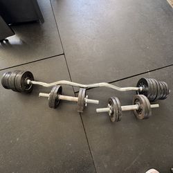 Curl bar and dumb bells