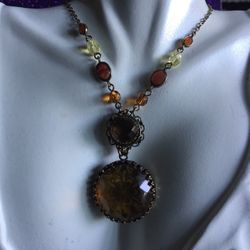 COOKIE LEE Antiqued Bronze Cannetille Filigree Metal Amber Jeweled Chocker Necklace 