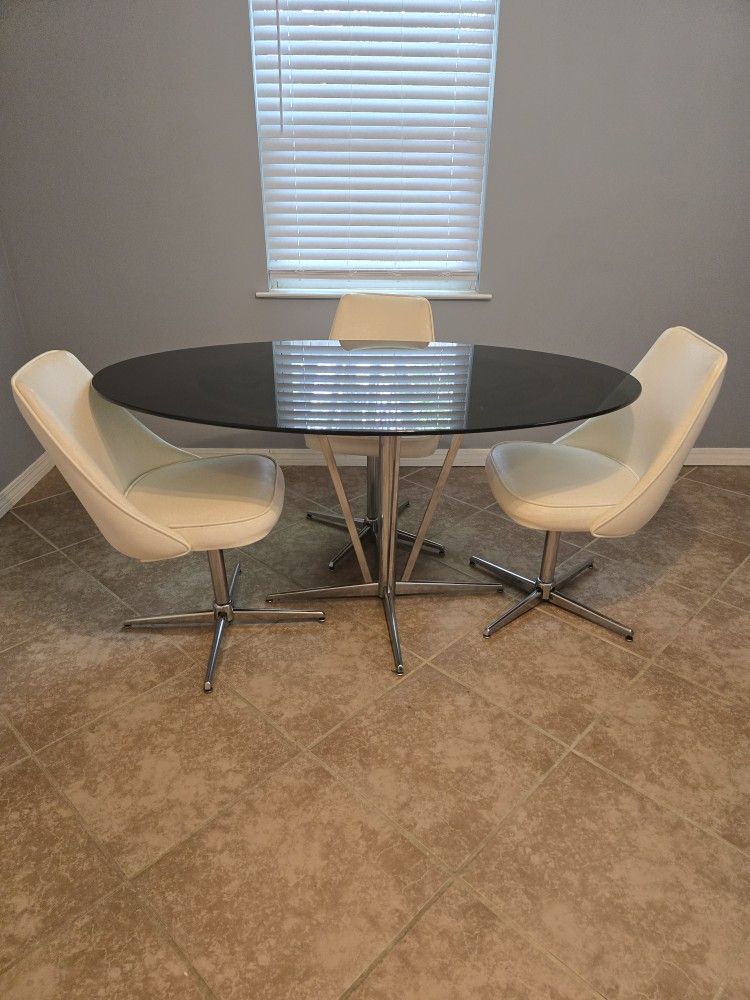 1960s MCM Smoked Glass Chrome & Vinyl Vintage 4 piece Dinette Set