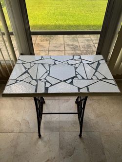 Upcycled Vintage Cast Iron Sewing Machine Base Mosaic Table
