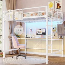  ⸻  Full Size Loft Bed with Desk, LED Lights & Power Outlet – Excellent Condition