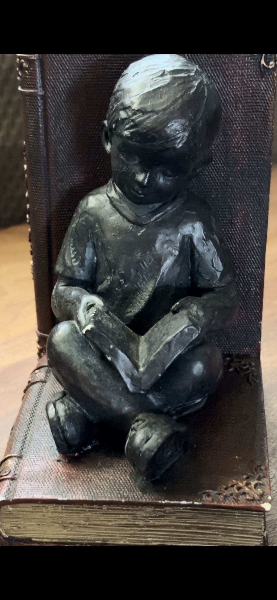 Vintage Resin Single Bookend Young Boy Reading Book
