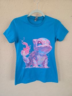 Pokémon Charmander Pink and Blue Translucent Cotton Shirt, Women's Size Small