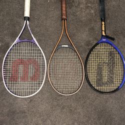 Tennis Rackets Vintage , 1980 Wilson American Ace, Prince Precision Mono , Purple V-Matrix Triumph