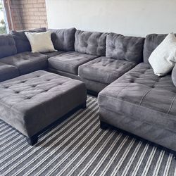 Gray tufted sectional sofa couch sala ottoman
