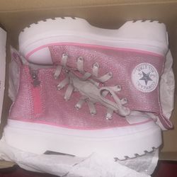 Converse Chuck Taylor All Stars High Lugged Pink & White Canvas Girls Sz 12