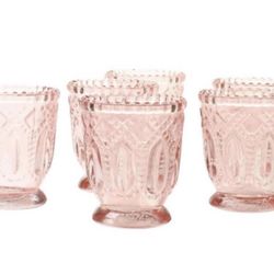Vintage Glass Candle Holder Set (6 Pack), Blush Pink – New in Box
