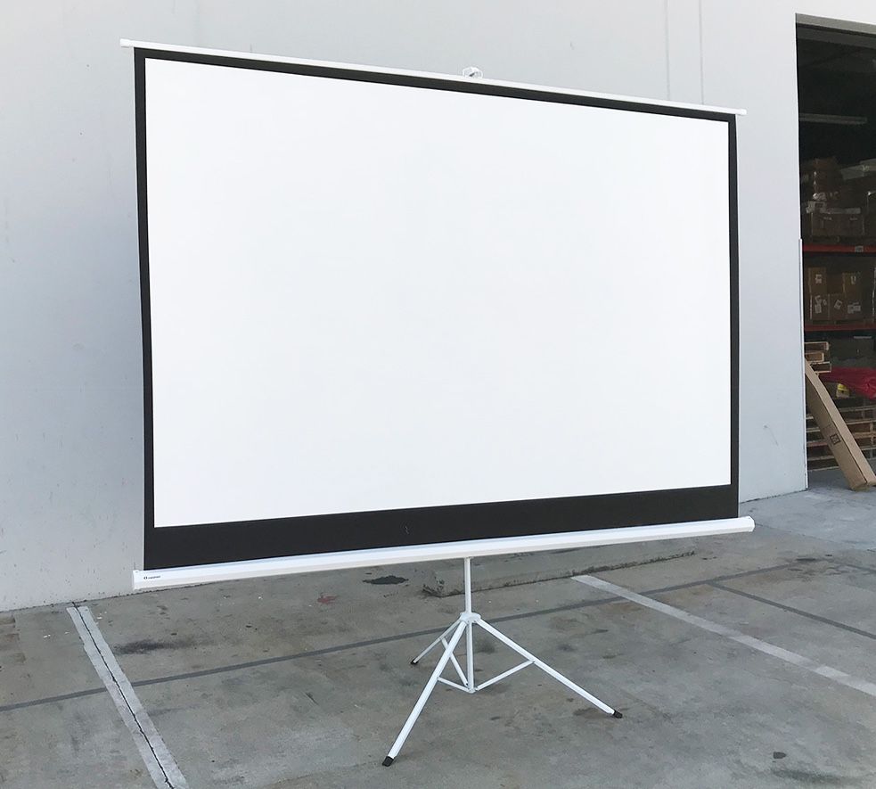 New in box $65 Portable 100 Inch Tripod Stand Projector Screen Home Theater 16:9 Ratio, 87x49” View Area 