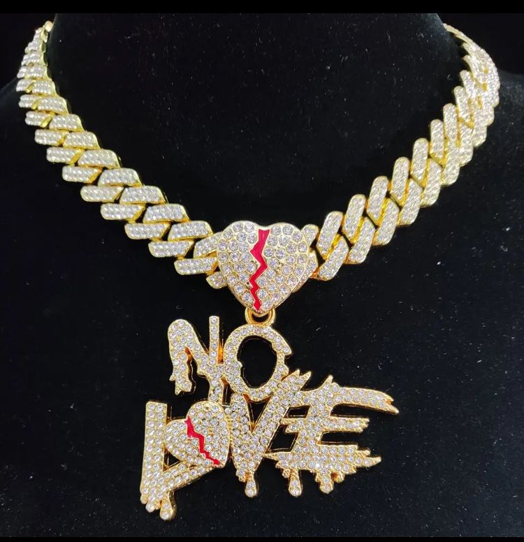 No Love Heart Pendant Necklace with 14mm Cuban Chain