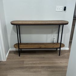 2-Tier Entryway/Hallway Table Console, Rustic Wood And Metal