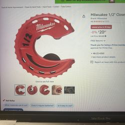 Milwaukee 1/2” Close Quarter Tubing Cutter 