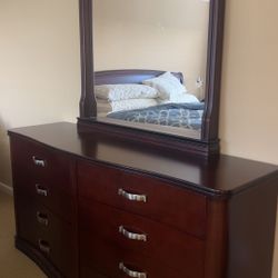 Wooden Dresser W/ Mirror Attached 