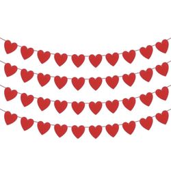 Felt Heart Garland Banner, Red Hearts Valentines Decorations