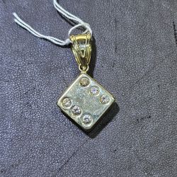 14kt YG Dice Pendant with Clear Stones. (C-5) ASK FOR RYAN. #003799204
