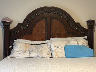 Dark Wood King Bed Frame with Headboard