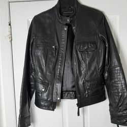 Knoles & Carter Womens Italian Lamb Leather Jacket Size M/L Black Full Zip Biker
