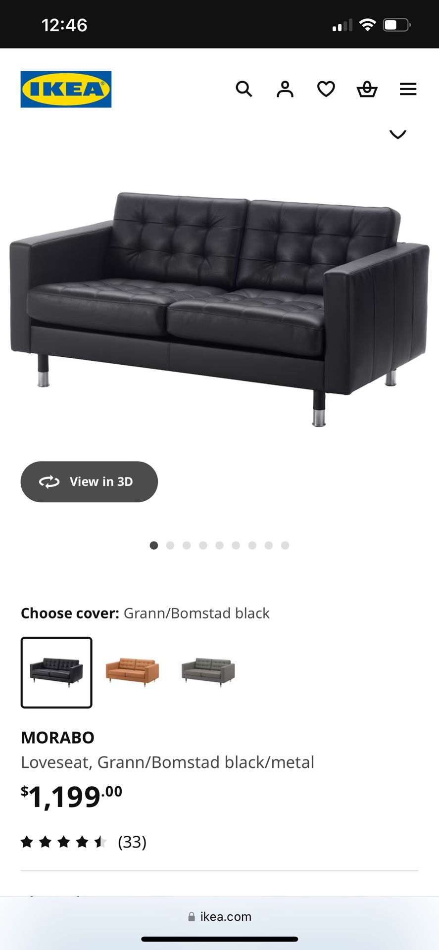 IKEA Morabo Black Leather Couch
