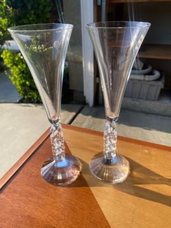 2000 Champagne Flutes Set of 2 Clear Glass Celebration Glasses