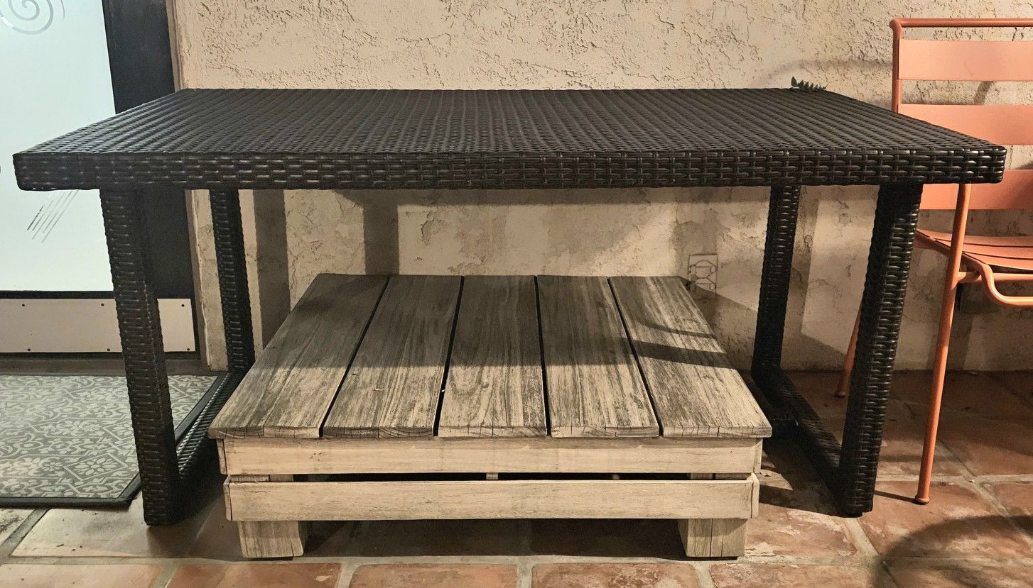 Brown Resin Wicker Patio Dining Table - Outdoor Brown Rattan Table for Backyard & Garden