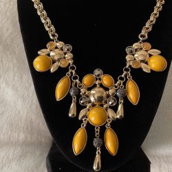 Gold Double Link Chain Necklace With Mustard Colored Stones/Crystals…by NY COLLECTION 