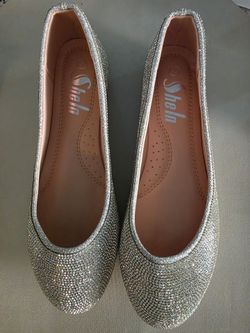 Silver Rhinestone Ballet Flats Size 7