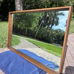 Large Wooden Mid Century Modern Wall Mirror Walnut Wood Framed