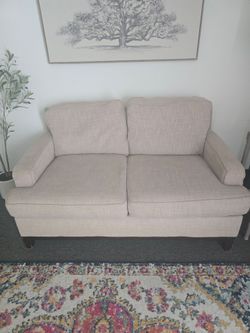 Beige Fabric Loveseat / Small Sofa – 2 Seat Couch
