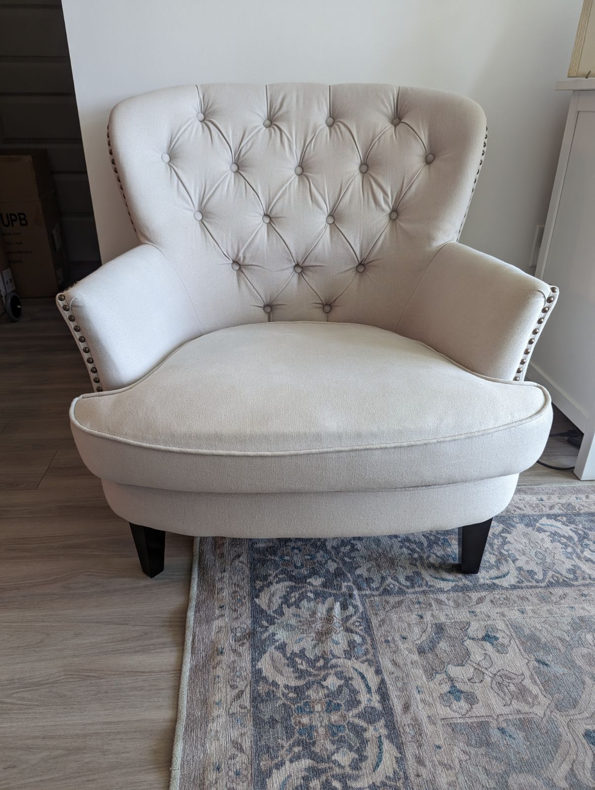 Tufted Beige sitting chair With Ottoman