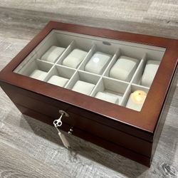 Mele & Co. Wooden Watch Box With Glass Top and Key