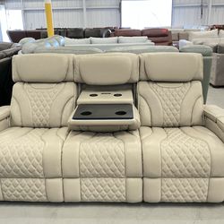 Leather power triple Reclining sofa