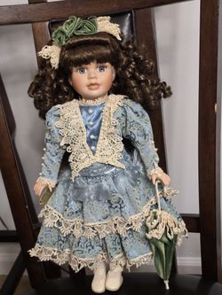 Collector's Choice by Dan Dee Brown Hair Blue Dress Victorian Porcelain Doll