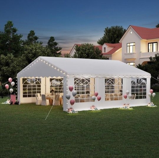20' x 20' Canopy Party Tent & Carport - Heavy Duty Outdoor Wedding Gazebo with 4 Sand Bags, Event Shelter Canopy for Outdoor Event, Wedding, Birthday