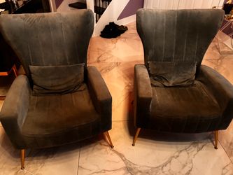Pair of Modern Charcoal Velvet Accent Chairs with Gold Legs