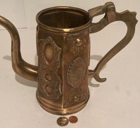 Vintage Metal Brass Serving Pitcher, 9" Wide and 7 1/2" Tall, Heavy Duty, Home Decor, Table Display, Shelf DIsplay, This Can Be Shined Up Even More