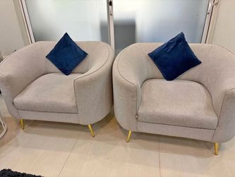 Pair of Beige Fabric Accent Chairs
