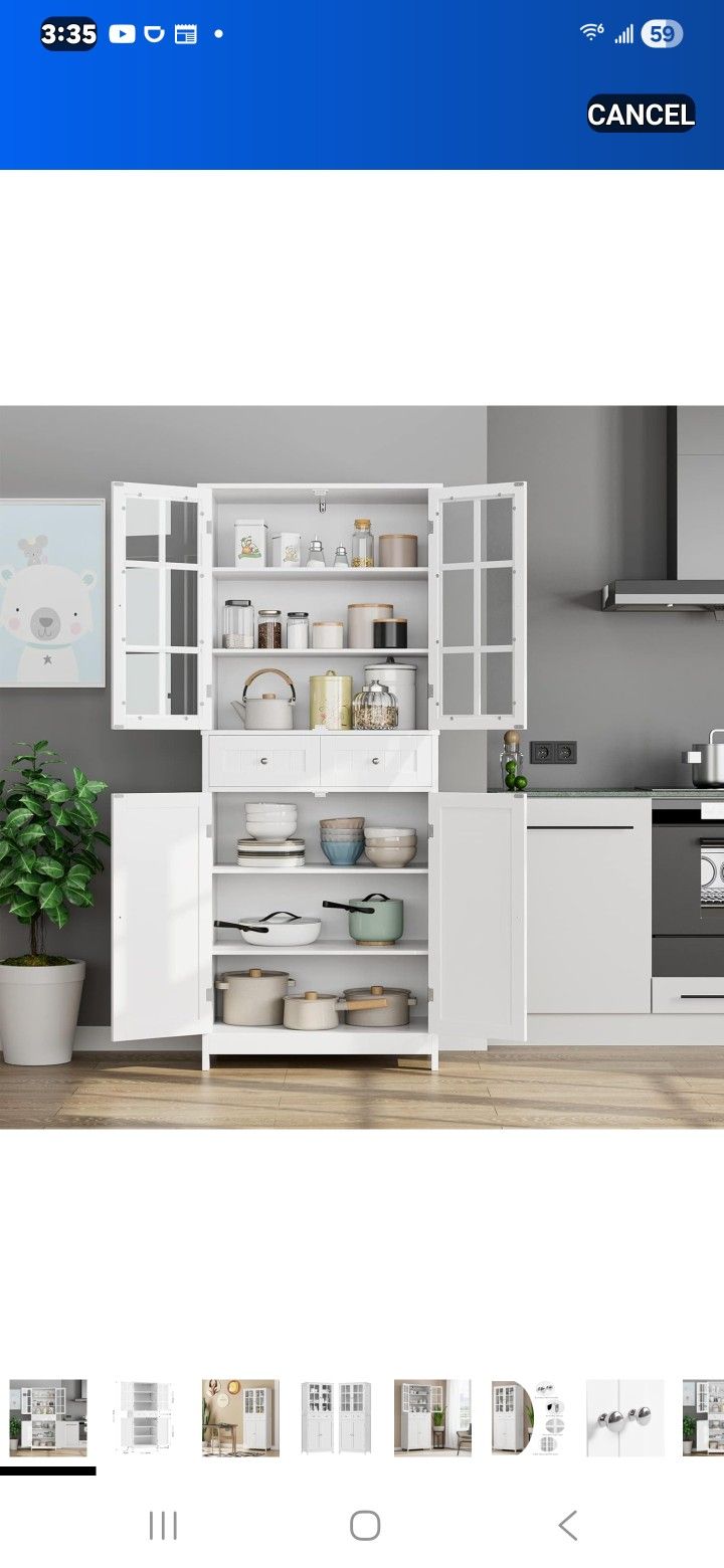 KITCHEN PANTRY STORAGE CABINET 72"TALL WITH 4 FOORS AND DRAWERS 