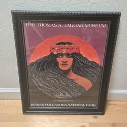 Vintage Herb Kane Pele Poster - Hawaii Volcanoes Jaggar Museum Framed