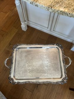 Vintage Silver On Copper Large Serving Tray