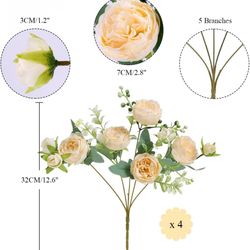 s Peony Artificial Flowers Champagne Flowers Silk Peonies Bouquets for Wedding Party Table Centerpieces Floral Arrangement Home Kitchen Decor.