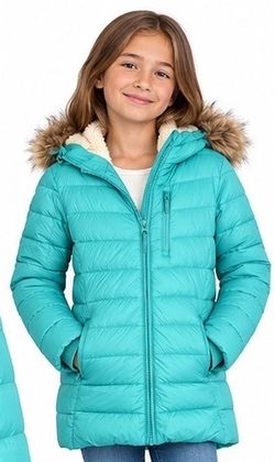 Eddie Bauer Kids XL Teal Hooded Puffer Winter Coat