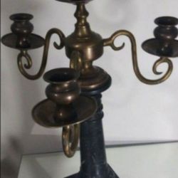 ANTIQUE - MID CENTURY BRONZE / MARBLE BASE CANDELABRA 18"×11