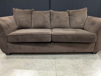 Dark Brown Three-Seater Rolled Arm Sofa