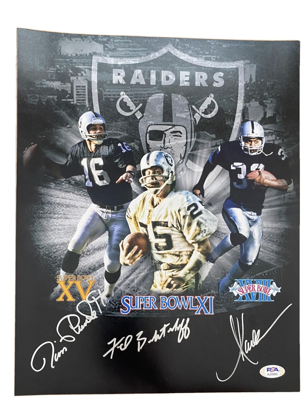 Jim Plunkett Marcus Allen Fred Biletnikoff Signed 11x14 Photo Raiders SB  PSA COA