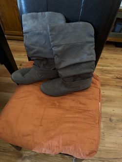 Gray Slouch Mid-Calf Boots